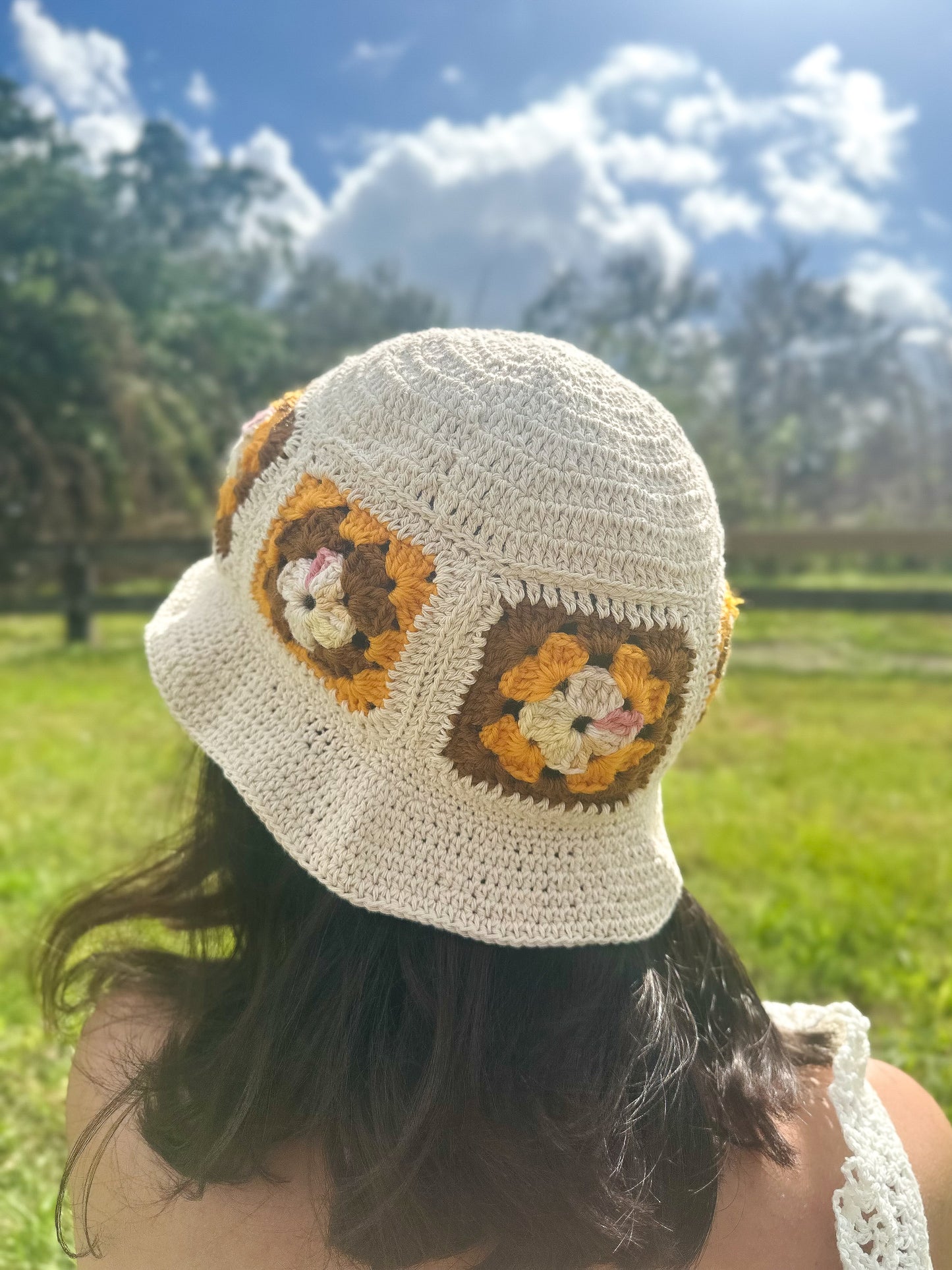 Crochet Bucket Hat Granny Square Brown
