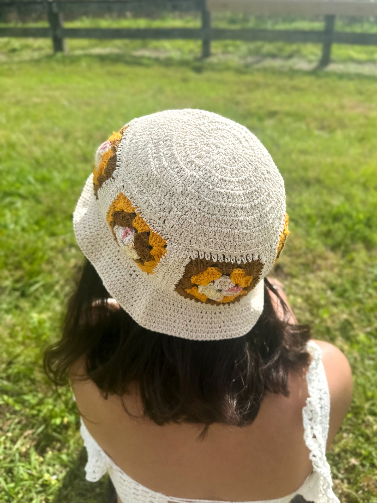 Crochet Bucket Hat Granny Square Brown
