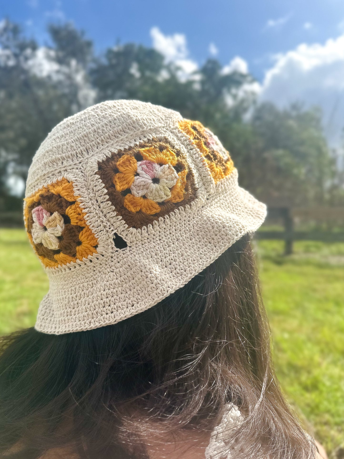 Crochet Bucket Hat Granny Square Brown