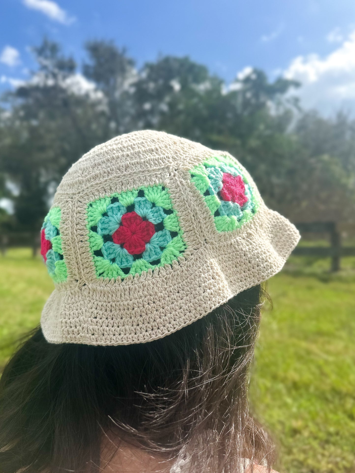 Crochet Bucket Hat Granny Square Green